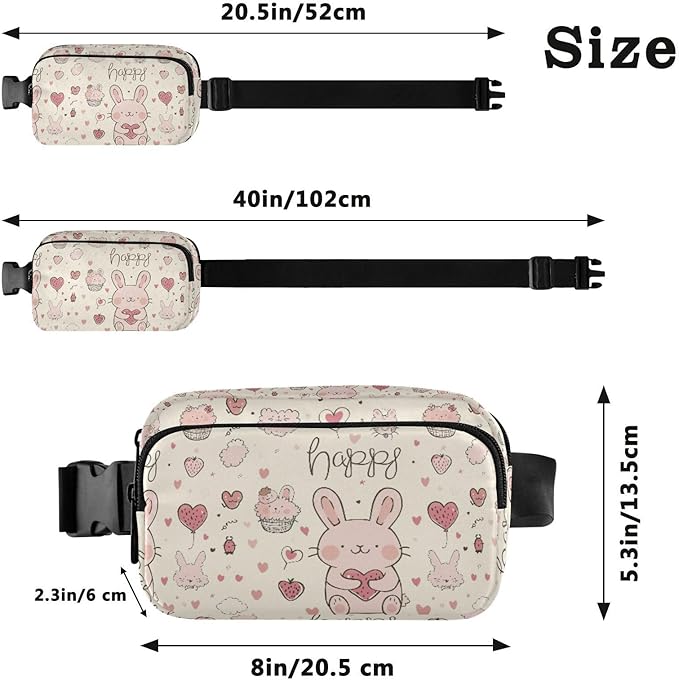 Kawaii Pink Rabbit Food Fanny Pack for Women Men Water Resistant Fashion Waist Packs with Adjustable Strap Belt Bag for Travel Workout Jogging Hiking 21219118