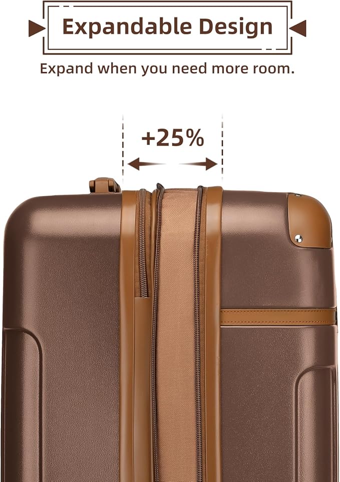 LARVENDER Luggage Sets 3 Piece Expandable Carry on Luggage 22x14x9 Airline Approved Hardshell Suitcase with Wheels TSA Lock, Lightweight Suitcase Set for Women with Travel Backpack, Maple