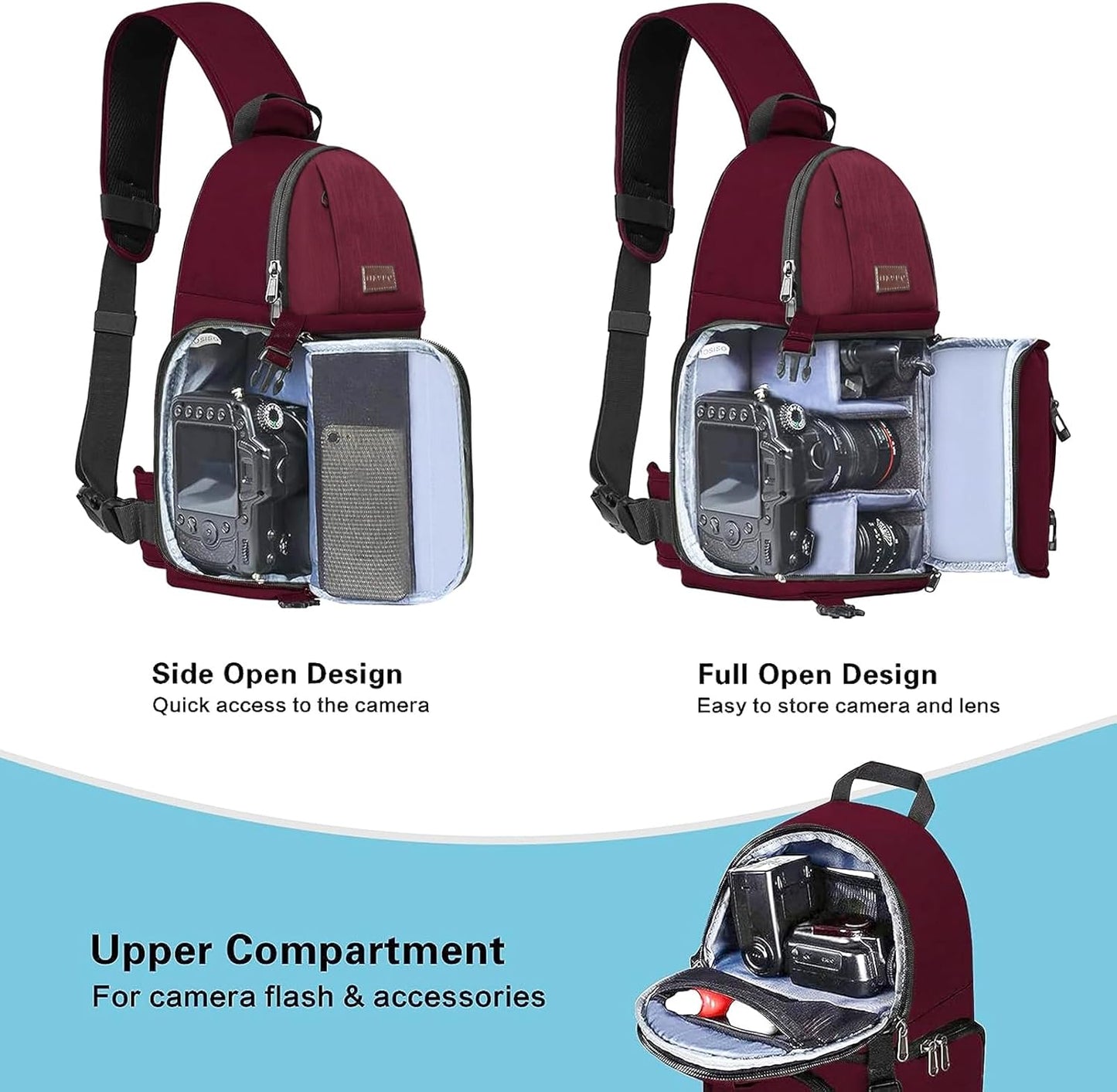 MOSISO Camera Sling Bag, DSLR/SLR/Mirrorless Camera Backpack Case Shockproof Photography Backpack with Tripod Holder & Removable Modular Inserts Compatible with Canon/Nikon/Sony/Fuji