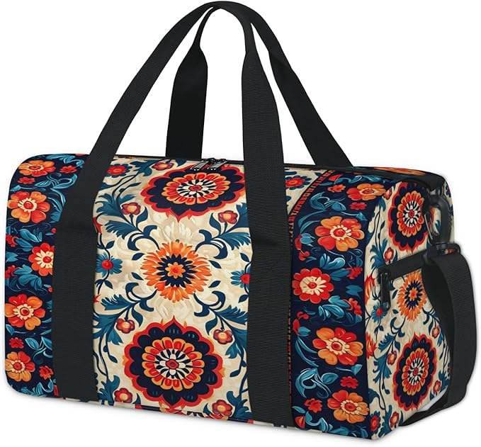 Abstract Colorful Flower Travel Duffle Bag for Women Men, Overnight Weekender Bag, Carry on Tote for Sport Gym