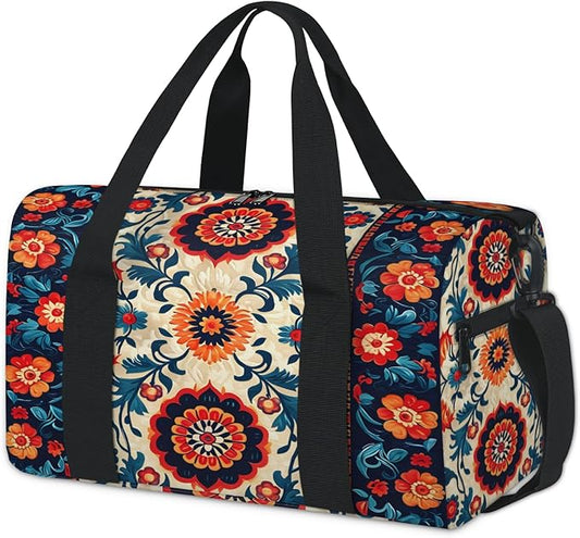 Abstract Colorful Flower Travel Duffle Bag for Women Men, Overnight Weekender Bag, Carry on Tote for Sport Gym