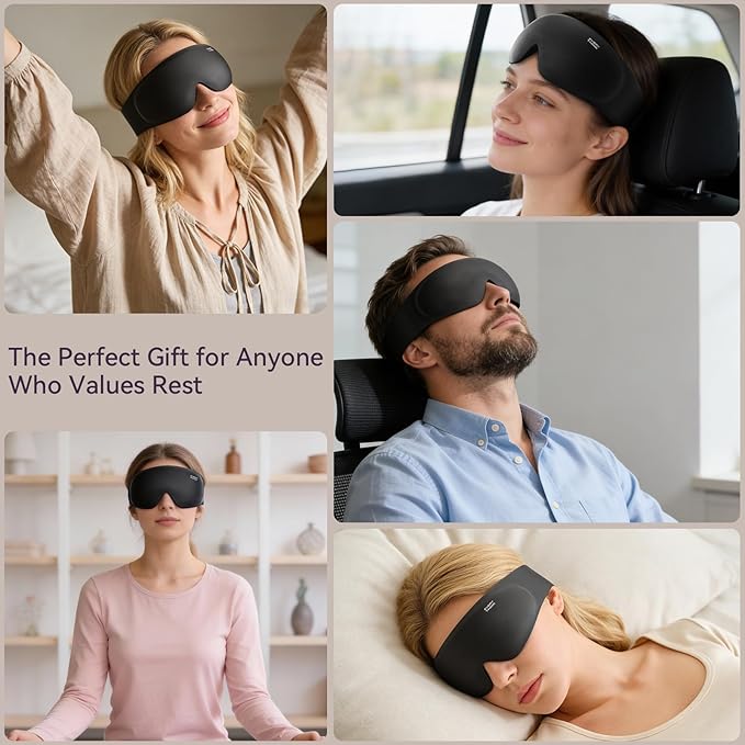 Ultimate Comfort Sleep Mask for Side Sleepers - 3D Zero Pressure & 100% Light Blocking Eye Mask for Sleeping, Adjustable & Breathable for Women Men, Travel Essentials (Black)