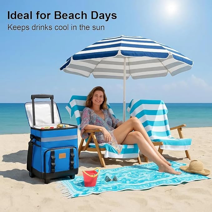Insulated Rolling Cooler with Wheels - Soft Leak Proof Ice Chest for Camping, Travel and Lunch - Portable Wheeled Advanced Insulation