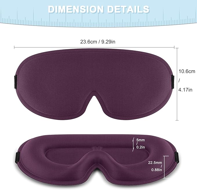 2 Pack Sleep Mask for Side Sleeper, Complete Light Blocking 3D Sleeping Eye Mask, Soft Breathable Eye Cover for Women Men, Travel, Nap, Relaxing Zero Pressure Night Blindfold (Black+Purple)