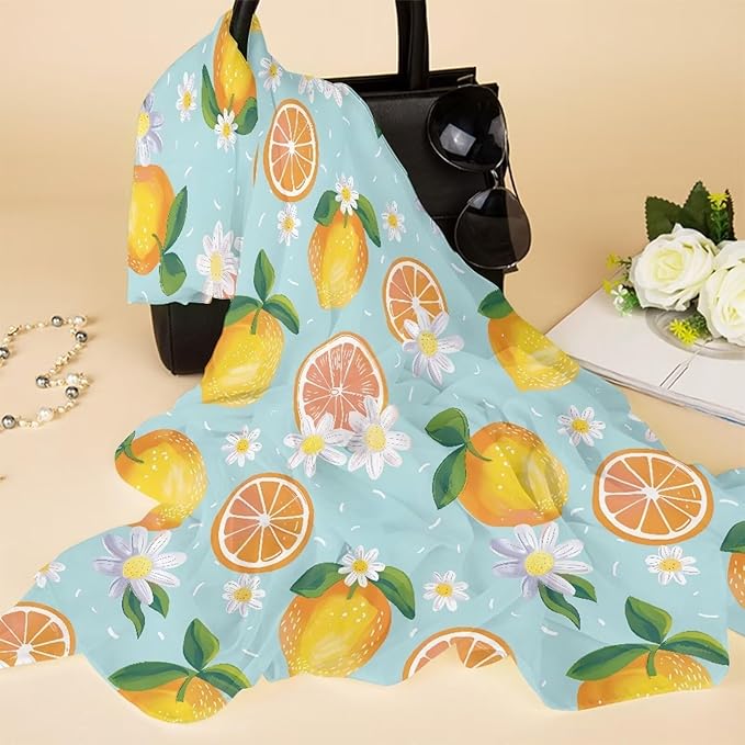 Orange Lemon Flower Print Beach Towel Quick Drying, Absorbent Lightweight Travel Towel for Swimmers, Sand Free Camping Towel, Soft Comfortable Beach Towels for Pool, Swim, Vacation L