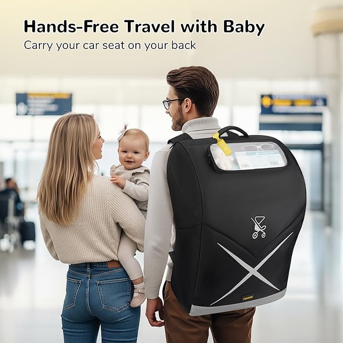 YOREPEK Travel Bag for Doona Car Seat Stroller, Padded Car Seat Travel Bag Backpack for Airplane with Clear Front Pocket, Foldable Car Seat Cover with Mini Pocket for AirTag, Luggage Tag