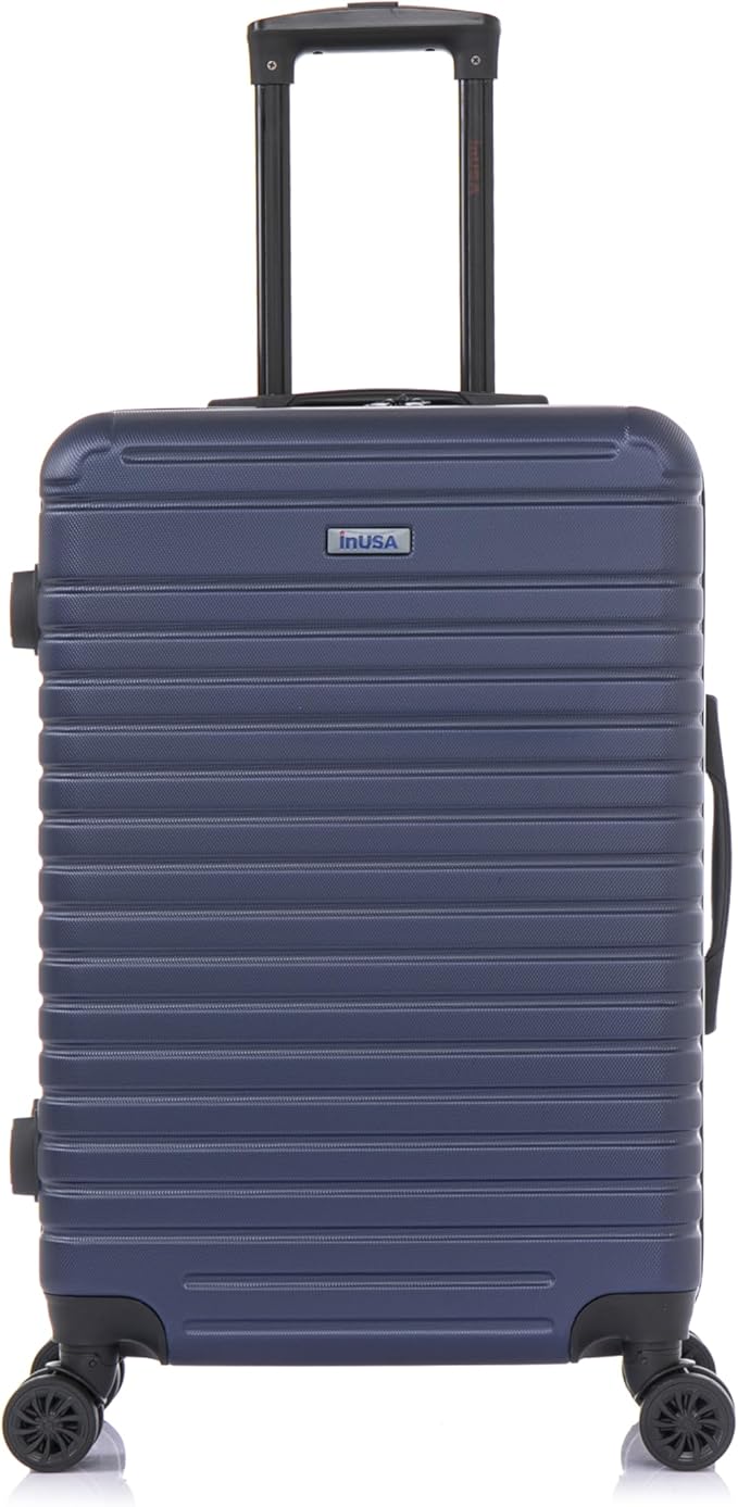 InUSA DEEP Luggage with GEL Handle | Spacious Traveling Suitcases, Travel Suitcase with Dual Spinner Wheels and Studs | 24 Inch Medium Hardside Luggage | Blue