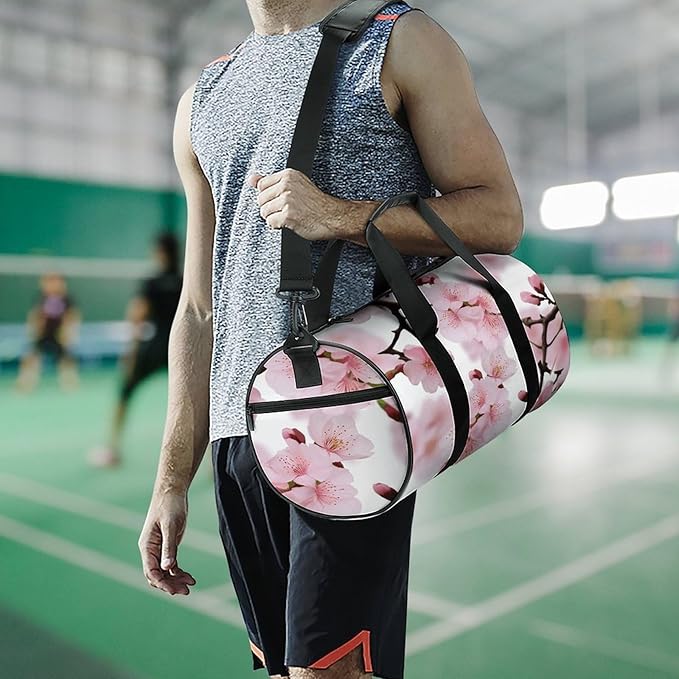 Sports Gym Bag for Women Men Travel Duffel Bag Tote Weekender Bag Cherry Japanese Cherry Blossom Carry on Overnight Bag for Travel Swimming Fitness Workout Sports Duffle Bag