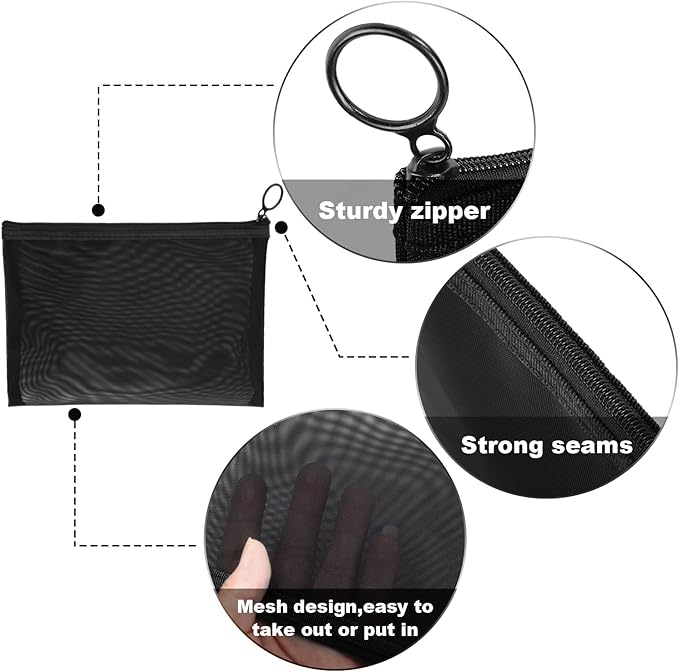 6 Pieces Mesh Makeup Bags Mesh Cosmetic Bag Portable Travel Organizing Zipper Pouch Toiletries Makeup Pouches for Home Office Travel Accessories