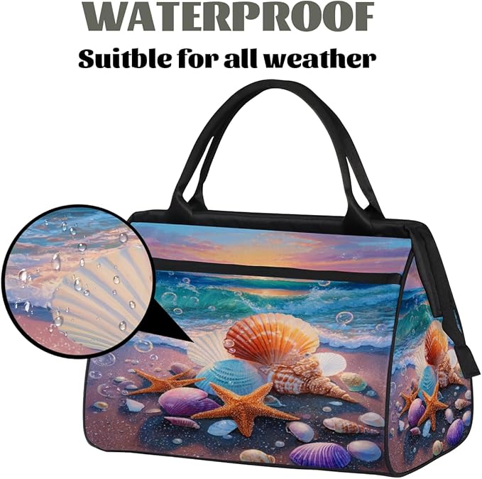 Overnight Weekender Bags for Women Men, Colorful Sunset Beach Shell Starfish Waterproof Travel Carry On Duffel Bag, Lightweight Sports Gym Bag for Fitness, Workout, Travel