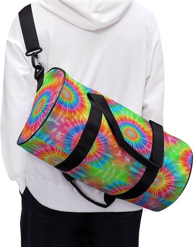 Unisex Foldable Gym Bag Tie Dye Blue Lightweight Travel Sports Bag Workout Yoga Dance Bags Overnight Weekender Bags