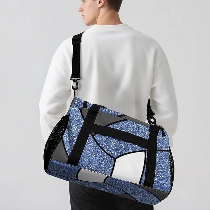 Custom Blue Volleyball Duffel Bag with Name Personalized Travel Bags Sport Gym Bag Carry On Weekender Bags for Men Women