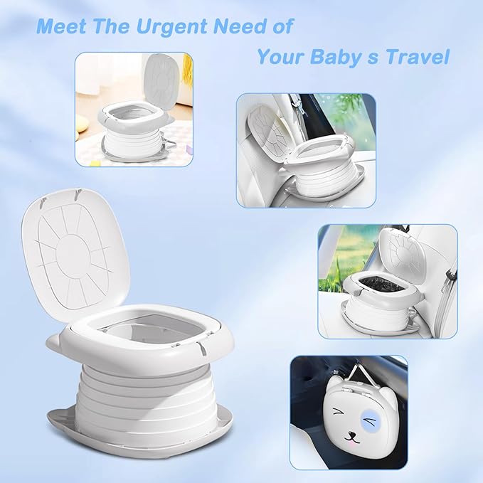 Travel Potty for Toddlers, Portable Potty Chair with 1 Roll Premium Waste Bags - Kids Toilet for Car, Camping, Indoor Outdoor - Easy Clean Training Seat (White Gray) by Yszawmx