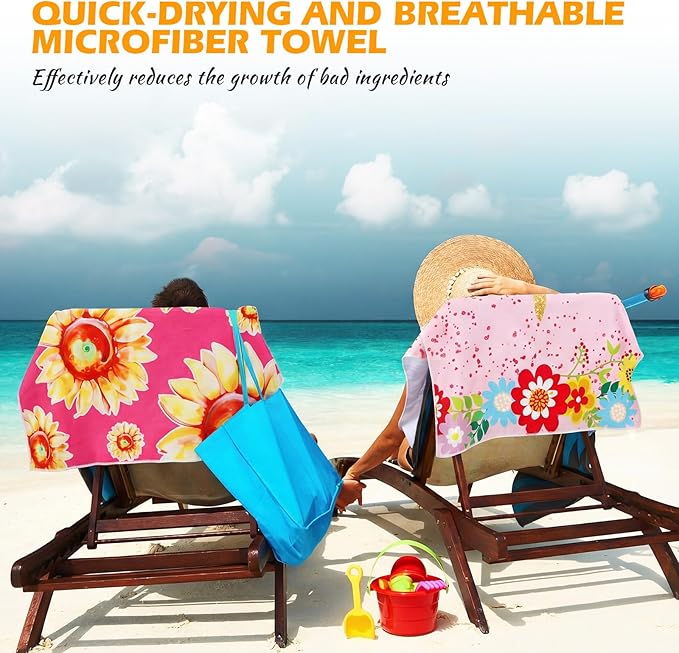 Newwiee 12 Pieces Microfiber Beach Towel Set Quick Dry 59 x 27.5 Inch Lightweight Bulk Colorful Soft Absorbent Pool Towel for Adults Travel Beach Swimming Supplies (Lighthouse)