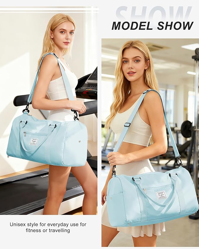 Gym Bag Womens Mens with Shoes Compartment and Wet Pocket Travel Duffel Bag for Women for Plane Sport Gym Tote Bags with Toiletry Bag Waterproof Weekend Overnight Carry on Bag Hospital Holdalls