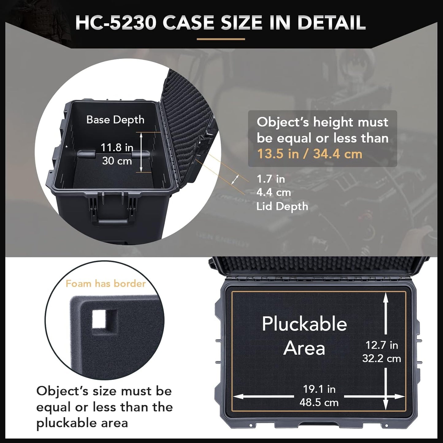 Lykus HC-5230 Large Waterproof Hard Case with Wheels and Customizable Foam, Interior Size 20.5x14.2x13.6 inch, Suitable for cameras, lenses, electronic equipment and more