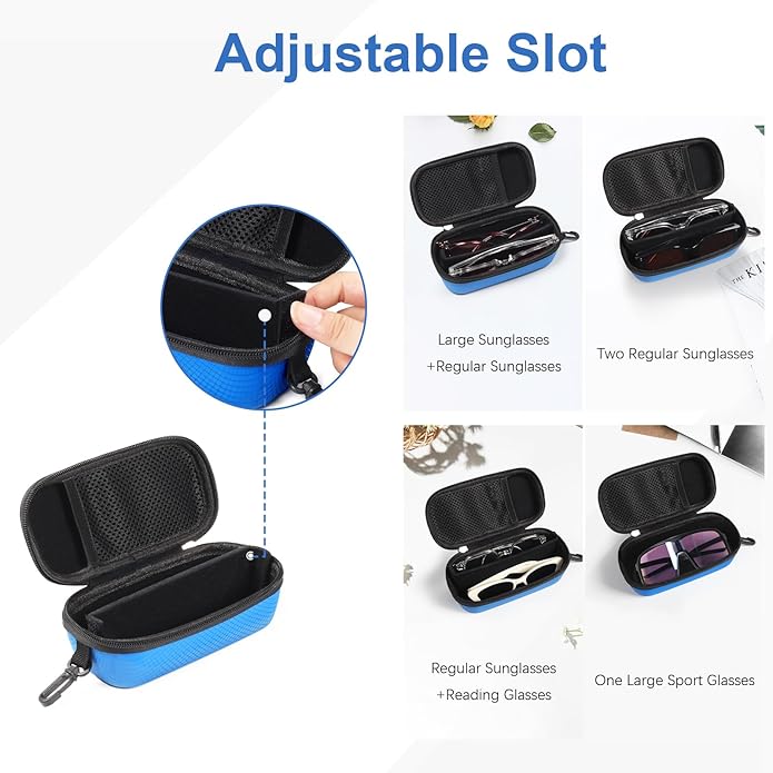 Bukere Double Eyeglasses Case with Adjustable Slots, EVA Hard-shell Travel Dual Glasses Sunglasses Organizer for Men Women