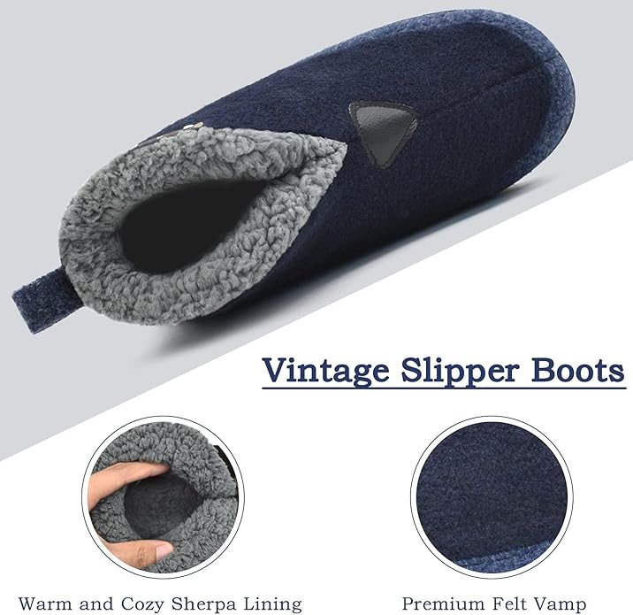 KuaiLu Mens House Slippers Booties Cozy Memory Foam Boots Warm Plush Lining Winter Felt Home Bedroom Slipper Socks Indoor Outdoor Non-Slip Shoes