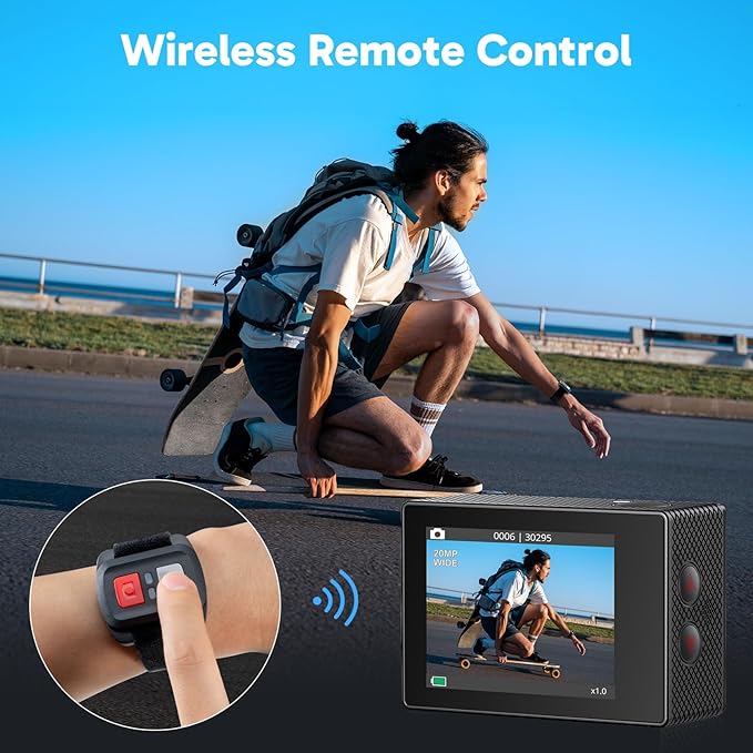AKASO EK7000 4K30fps Action Camera with 64GB MicroSDXC U3 Memory Card Accessories Kit Bundle Ultra HD 131FT Waterproof Underwater Camera EIS WiFi Remote Control 4X Zoom, Black