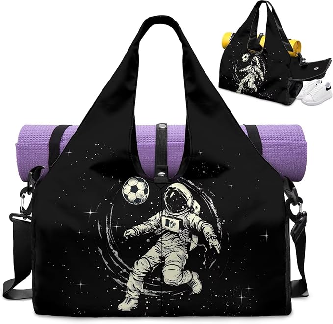 Mens Gym Bag Astronaut Workout Bag with Shoe Compartment, Wet Pocket, Travel Duffel Bags with Mat Carrier, Waterproof Overnight Bag Carry On Weekender