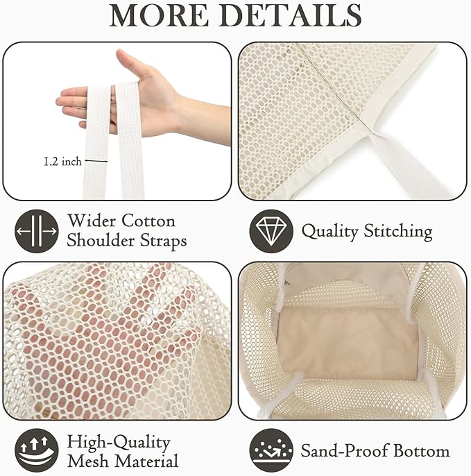 Fammart Mesh Beach Bag for Women, Summer Straw Tote Hobo Pool Bags with Zipper Pocket, Travel Vacation Cruise Essentials 2026