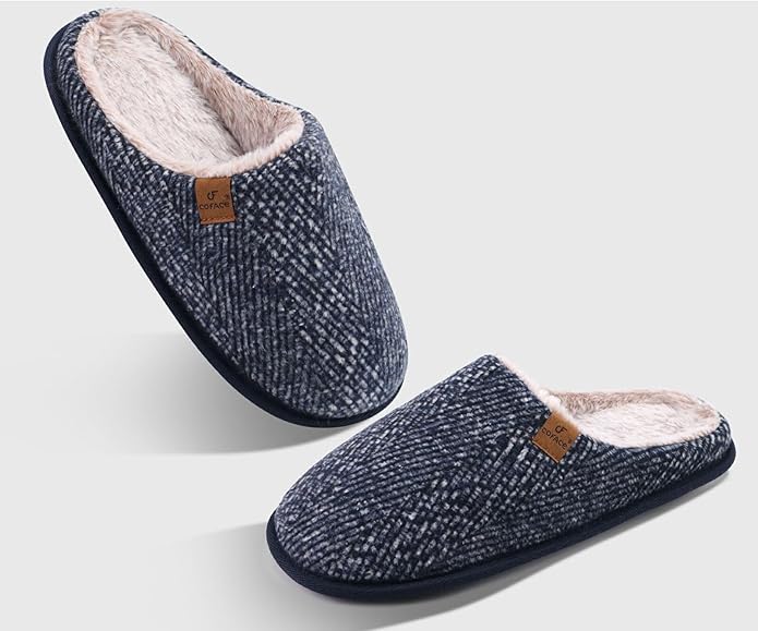 COFACE Mens Cozy Memory Foam Scuff Slippers Casual Slip On Warm House Shoes Indoor/Outdoor Sandal Slippers With Arch Support Rubber Sole Size 7-15