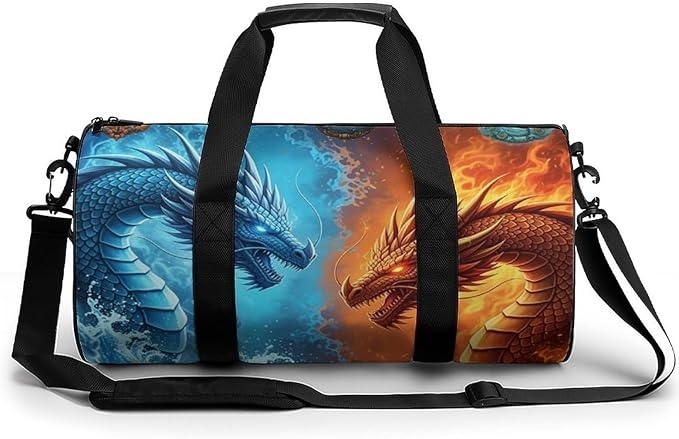 Basketball Football Weekender Bag Dance Sports Gymnastics Bag Lightweight Travel Sports Bags (Water Fire Dragon)