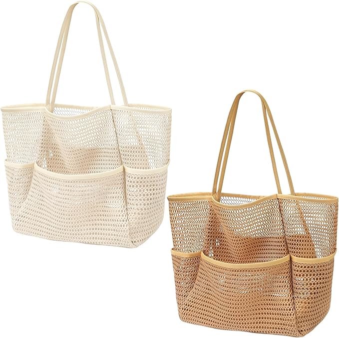 4PCS Large Beach Bags for Women,Nylon Mesh Tote Bag with Large Inner Zipper Pocket