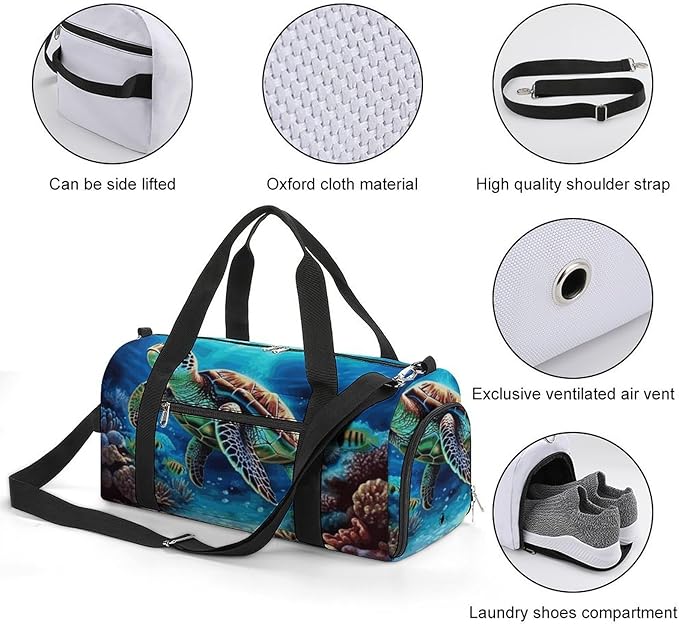 Sea Turtles Diamond Painting Gym Bag Lightweight ，Travel Duffle Bag with Shoe Compartment，Gym Bag for Women for Overnight, Weekend, Yoga, Gym, Business Trips, Sport And Hospital.