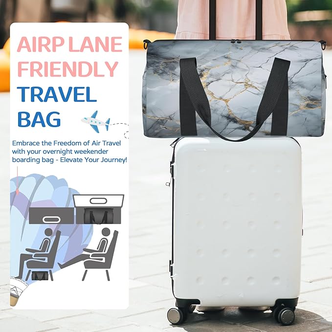 Marble Gym Bag for Women 17 inch Waterproof Carry On Overnight Weekender Bag Sports Duffel Tote Bags for Travel Workout