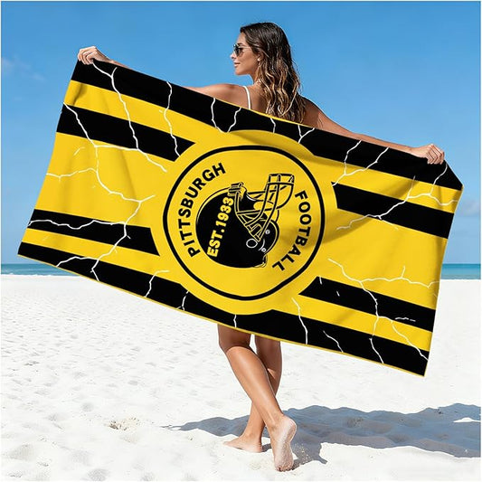 Football Fan Thin Lightweight Microfiber Beach Towel Pittsburgh Themed Men Women Stuff Steelers Oversized Team Boyfriend Father Friend Birthday Anniversary Gag Funny Personalized Unique Gift