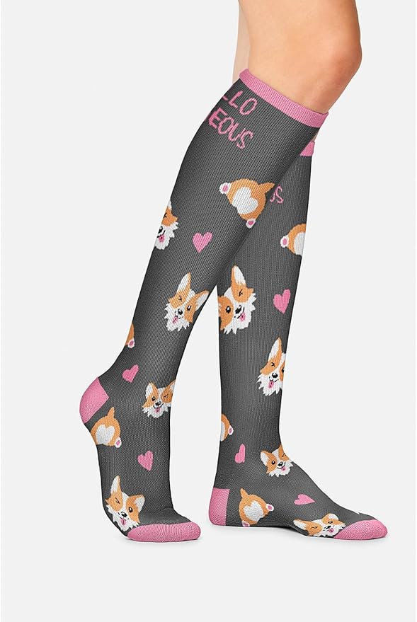 Cherokee Women's 10-15mmHg Compression Socks – Fun Print Knee Highs with Light Support, Soft Feel - PRINTSUPPORT