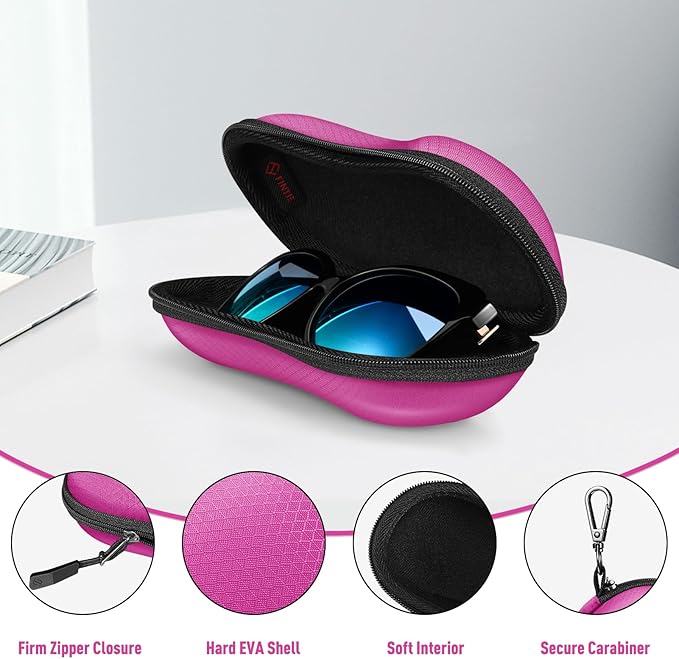 FINTIE Sunglasses Case, Hard EVA Shell Shockproof Sport Glasses Case with Metal Carabiner Travel Zipper Eyeglasses Holder