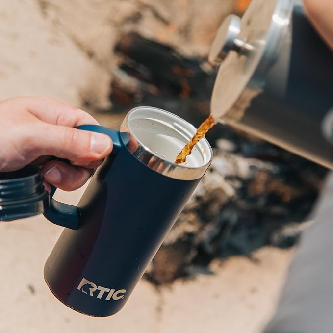 RTIC 16oz Road Trip Travel Mug with Lid and Handle, Ceramic Lined, Insulated, Stainless Steel, Metal, Double Wall Vacuum-Insulation, Portable Coffee, Tea Cup for Hot and Cold Drink, Olive