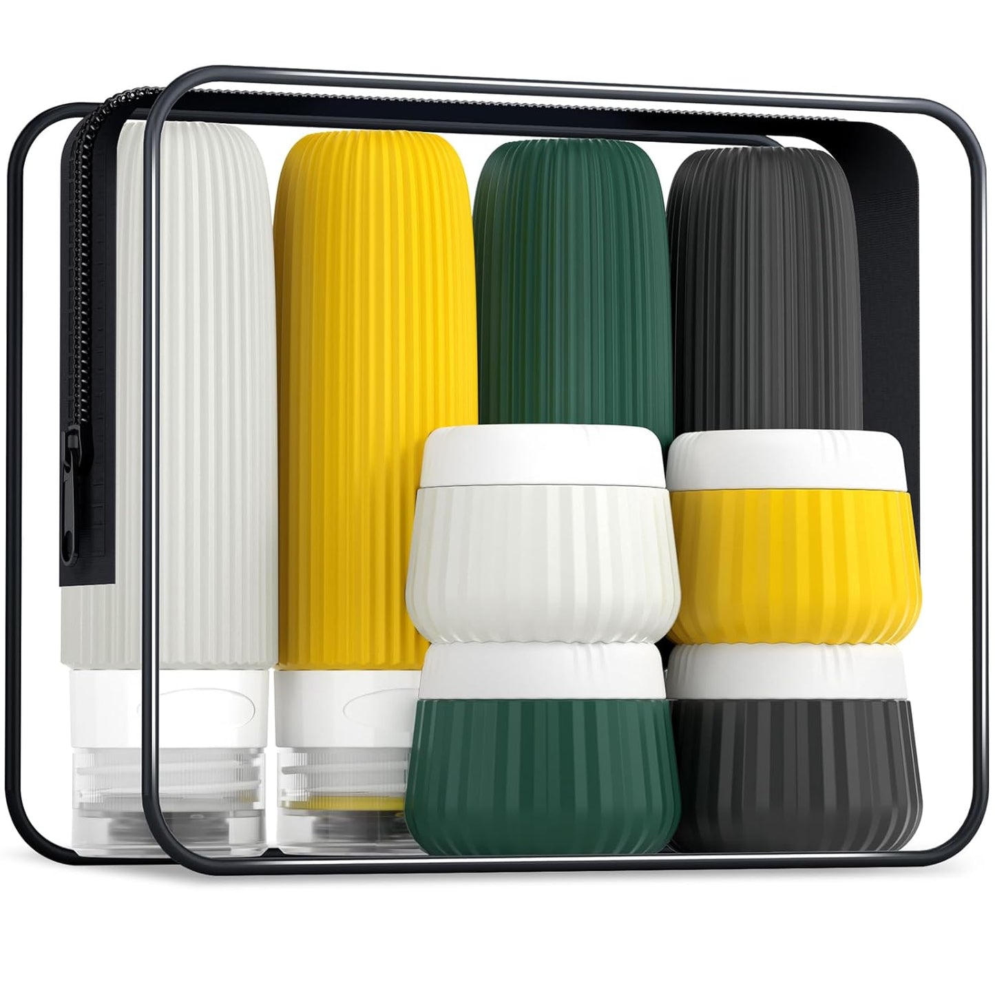 Travel Bottles for Toiletries 8 Pack, Tsa Approved Travel Size Toiletries 3 oz, Travel Containers for Toiletries, with Clear Bag, Leak Proof Silicone Squeezable Travel Essentials Creams Jars