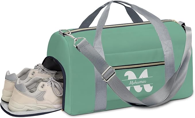 Personalized Tactical Gym Bag For Men，Custom Travel Duffel Bag with Name，Sports Workout Travel Bag with Shoes Compartment-Green letter