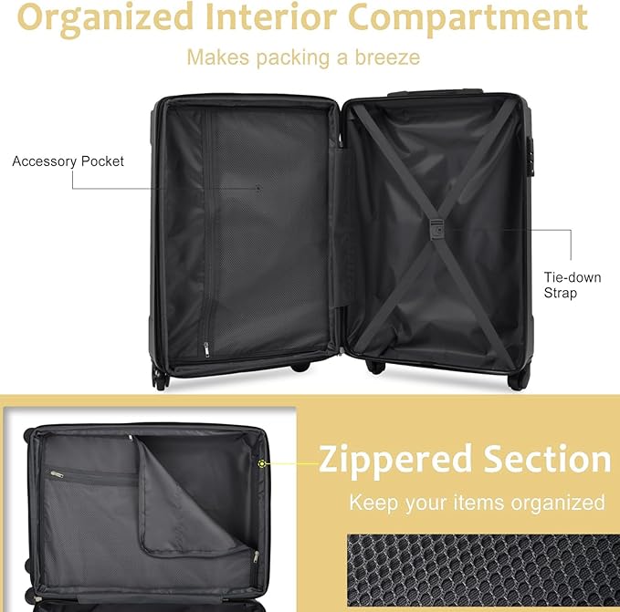 24 Inch Hardshell Luggage Lightweight Checked Luggage, Hardside ABS Suitcases with Double Wheels and TSA Lock, Medium Expandable 24-inch Carry on Luggages for Travel, Men, Women, White Green