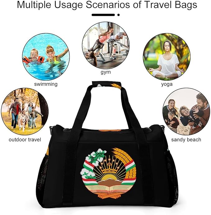 Emblem of Tajikistan Duffle Bag Gym Bag for Workout Travel Tote with Detachable Straps