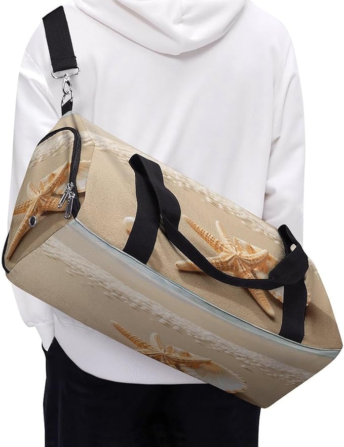 Starfish Shell And Beach Gym Bag Lightweight ，Travel Duffle Bag with Shoe Compartment，Gym Bag for Women for Overnight, Weekend, Yoga, Gym, Business Trips, Sport And Hospital.