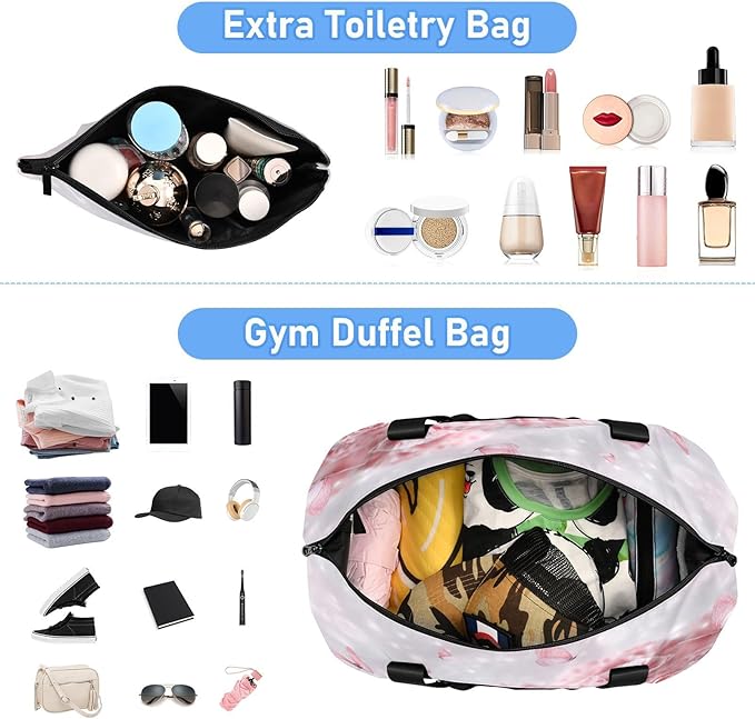 Travel Duffel Bags for Women Watercolor Pink Carnations with Butterflies Sports Duffel Bags Gym Bags with Shoes Compartment Tote Bag Weekender Bag for Travelling