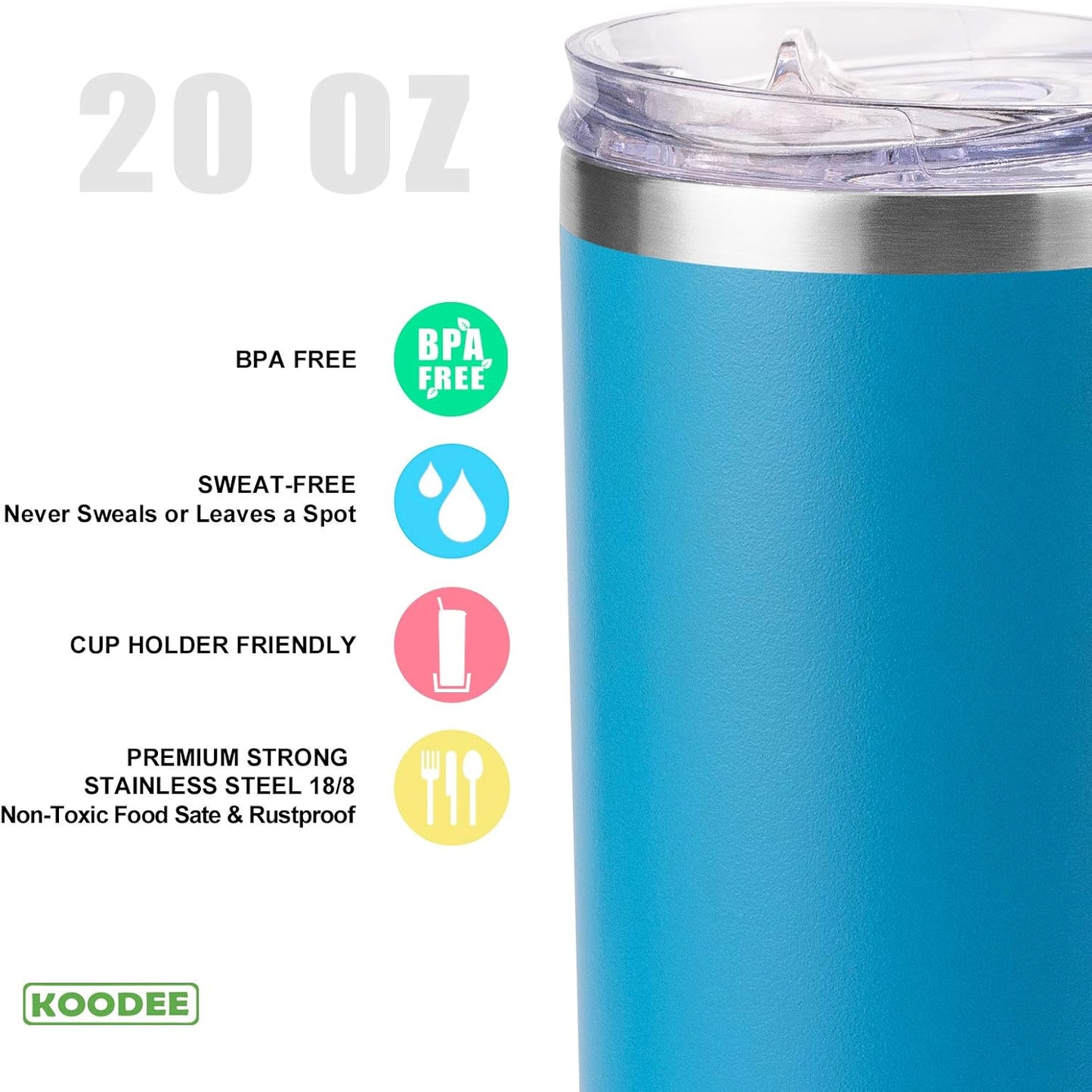 koodee 20 oz Skinny Tumbler (2 Pack) Stainless Steel Double Wall Insulated Water Tumbler Cup with Lid and Straw, Slim Travel for Women Diy Birthday Gift (Wine Red-Sky blue)
