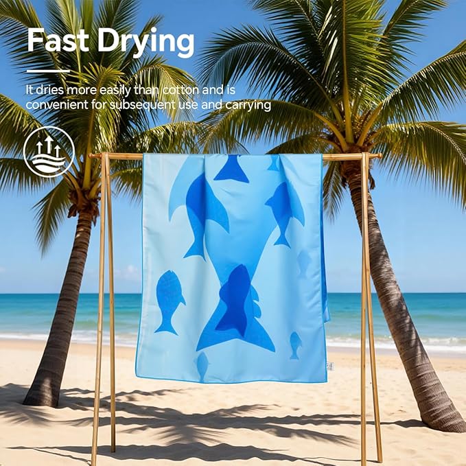 2 Pack Extra Large Microfiber Beach Towels 63×31 inch, Sand Free Ultra Quick Dry, Lightweight Compact Travel Towel for Pool, Swim Gym Camping, Yoga-Includes Carry Bag
