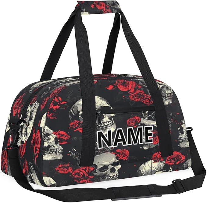 Gothic Sugar Skull Mini Gym Bag 18 inch for Women Men Waterproof Custom Skull Travel Duffel Bag Carry On Overnight Tote Nurse Bag for Work Fitness Hiking
