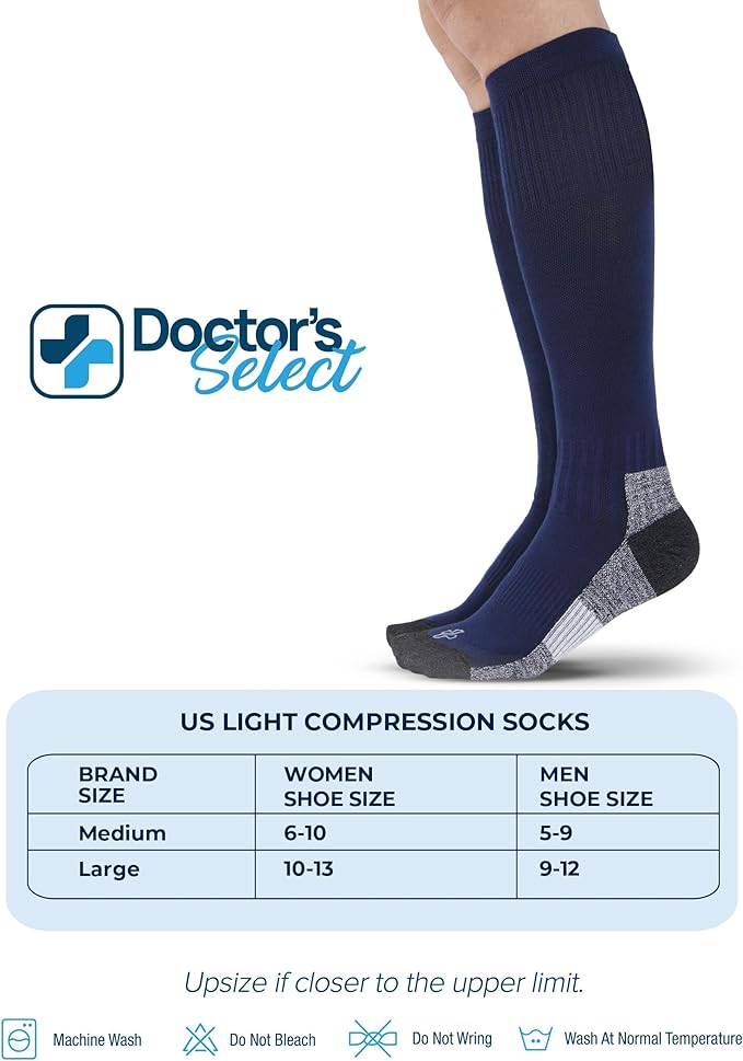 Doctor's Select Bamboo Viscose Light Compression Socks for Women & Men - 3 Pairs, 8-15 mmHg Compression Socks, Knee High