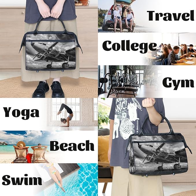 Multipurpose Duffle Bag, Waterproof Carry On Bag with Spacious Design, Retro Airplane Gym Bags, 15.2x8.3x11.6in