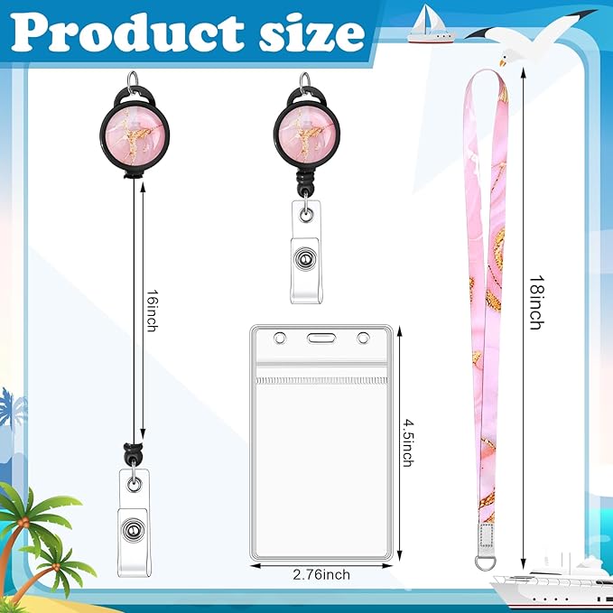 4 Pack Cruise Lanyard for Ship Cards Marble Cute Lanyards with Retractable Badge Reels Waterproof ID Badge Holder, 2026 Cruise Essentials Accessories