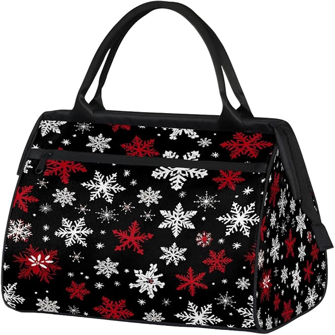 Winter Snowflake Pattern Xmas Overnight Weekender Bags for Women Men, Waterproof Travel Carry On Duffel Bag, Lightweight Sports Gym Bag for Fitness, Workout, Travel
