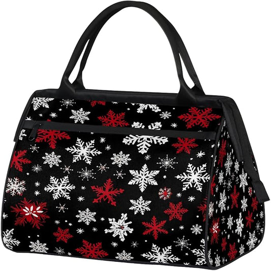 Winter Snowflake Pattern Xmas Overnight Weekender Bags for Women Men, Waterproof Travel Carry On Duffel Bag, Lightweight Sports Gym Bag for Fitness, Workout, Travel