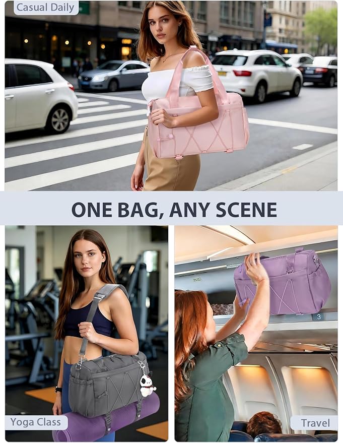 Small Gym Bag for Women with Yoga Mat Holder and Wet Compartment, Mini Gym Duffle Bag Yoga Bag with Water Bottle Pocket for Workout Travel, Dark Gray