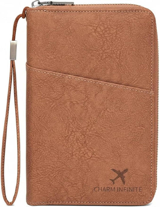 Family Passport Holder Wallet with Zipper, RFID Blocking Travel Document Organizer for Women Men, Portable Case Cover for Cards, Boarding Pass, ID, Money, Tickets with Wrist/Neck Strap